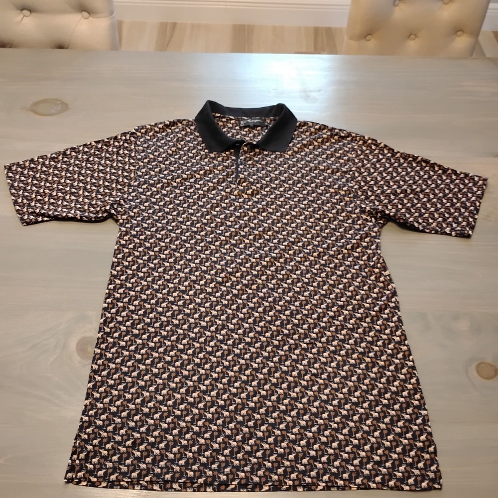 Jim Thompson Polo Shirt Men's Large Elephant and Palm Tree All Over Print